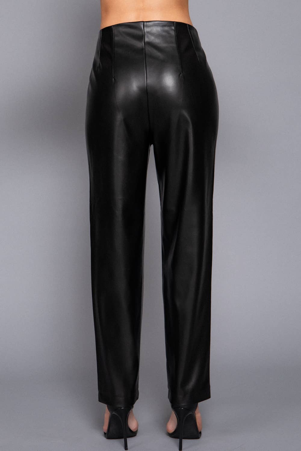 High Waist Slim Fit Faux Leather Long Pants