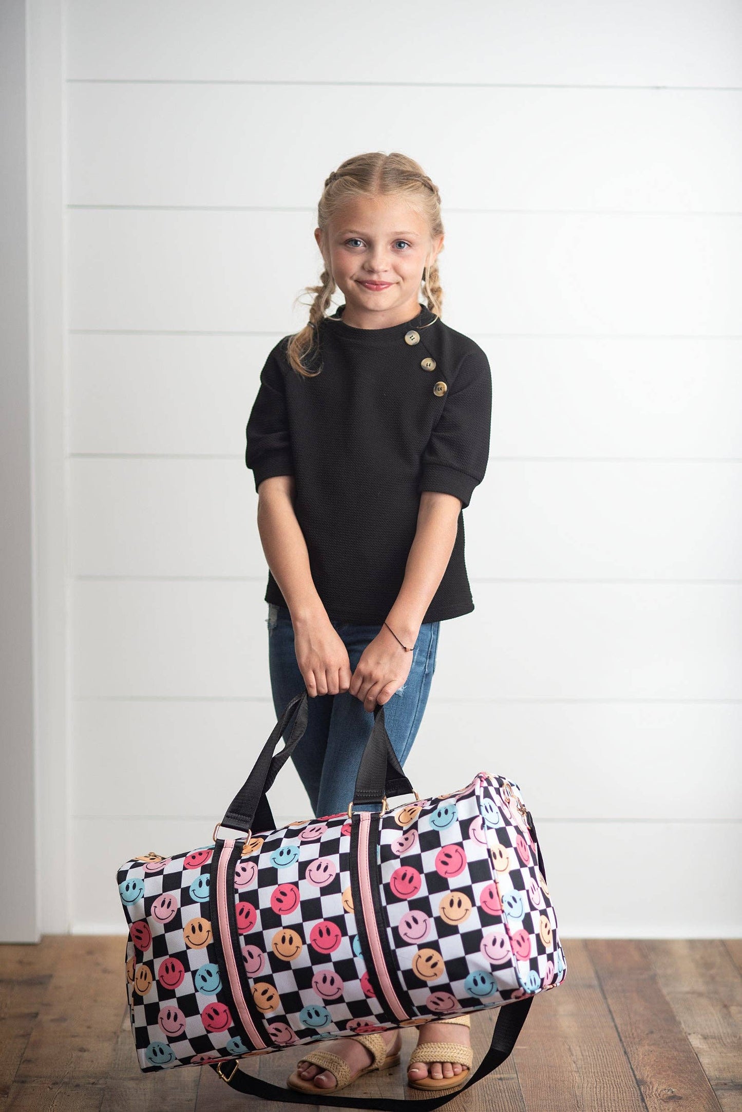 Kids Smiley Face Checkered Weekender Bag