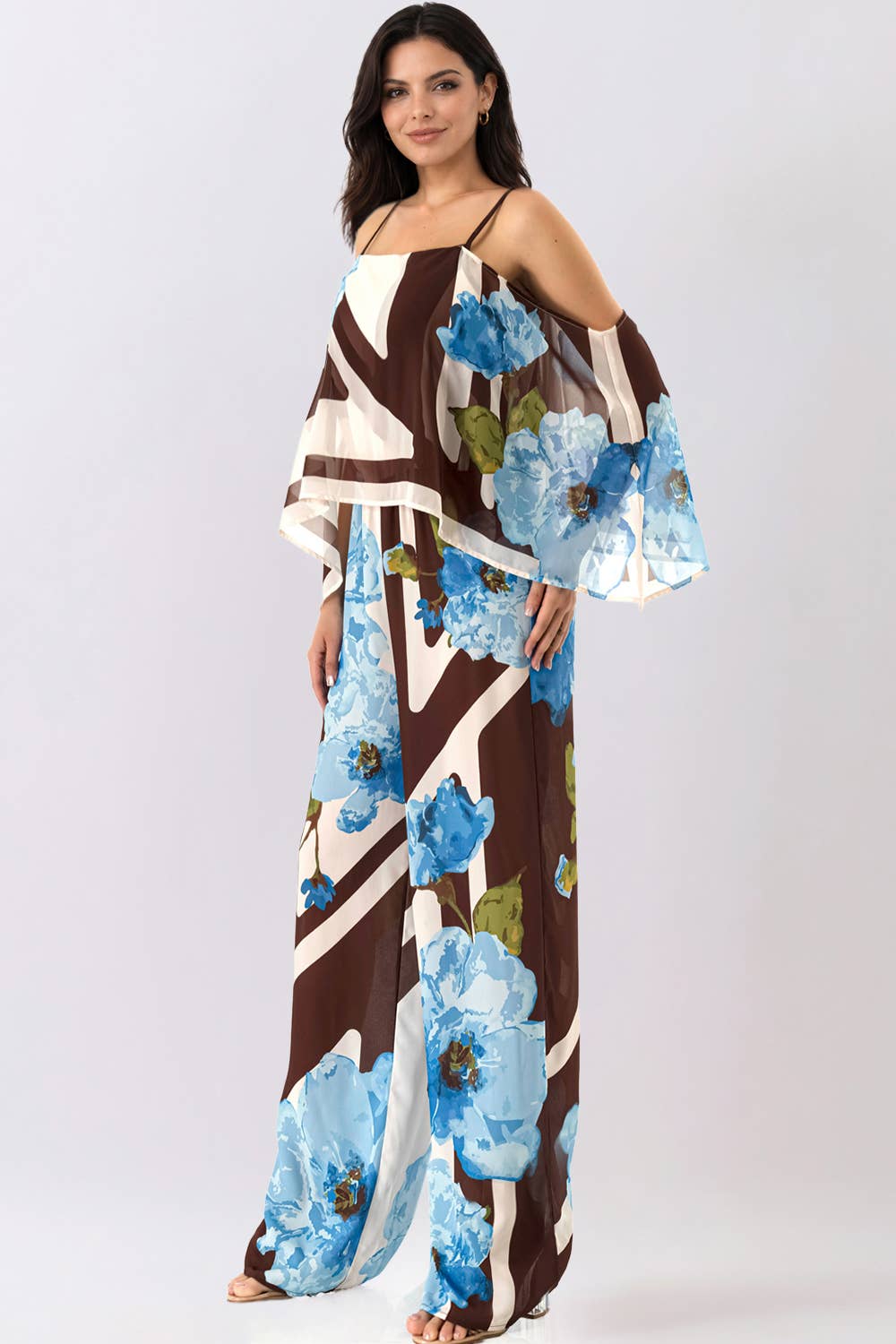 Floral Convertible Cape Sleeve Jumpsuit