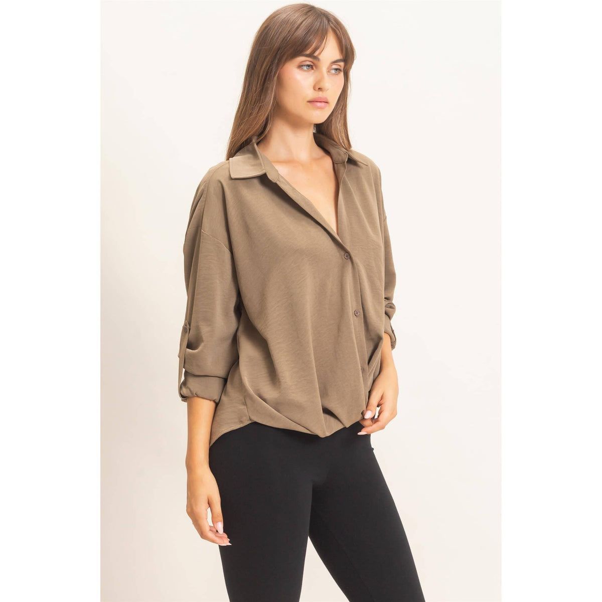Button-Up Dolman Sleeve Top