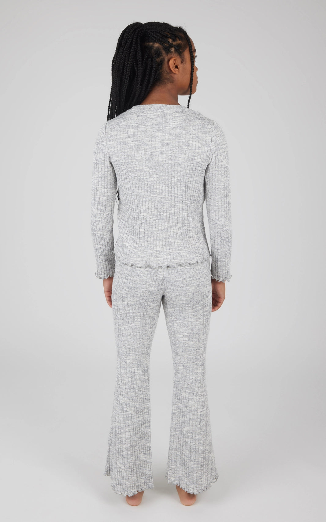 Girls Rib Knit Lettuce Edge Flare Pant