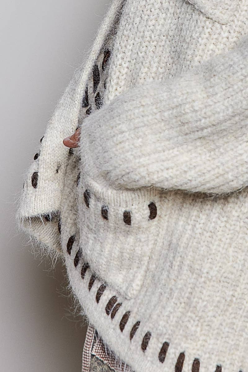 Pol Hooded Button Front Contrast Stitch Pocket Cardigan