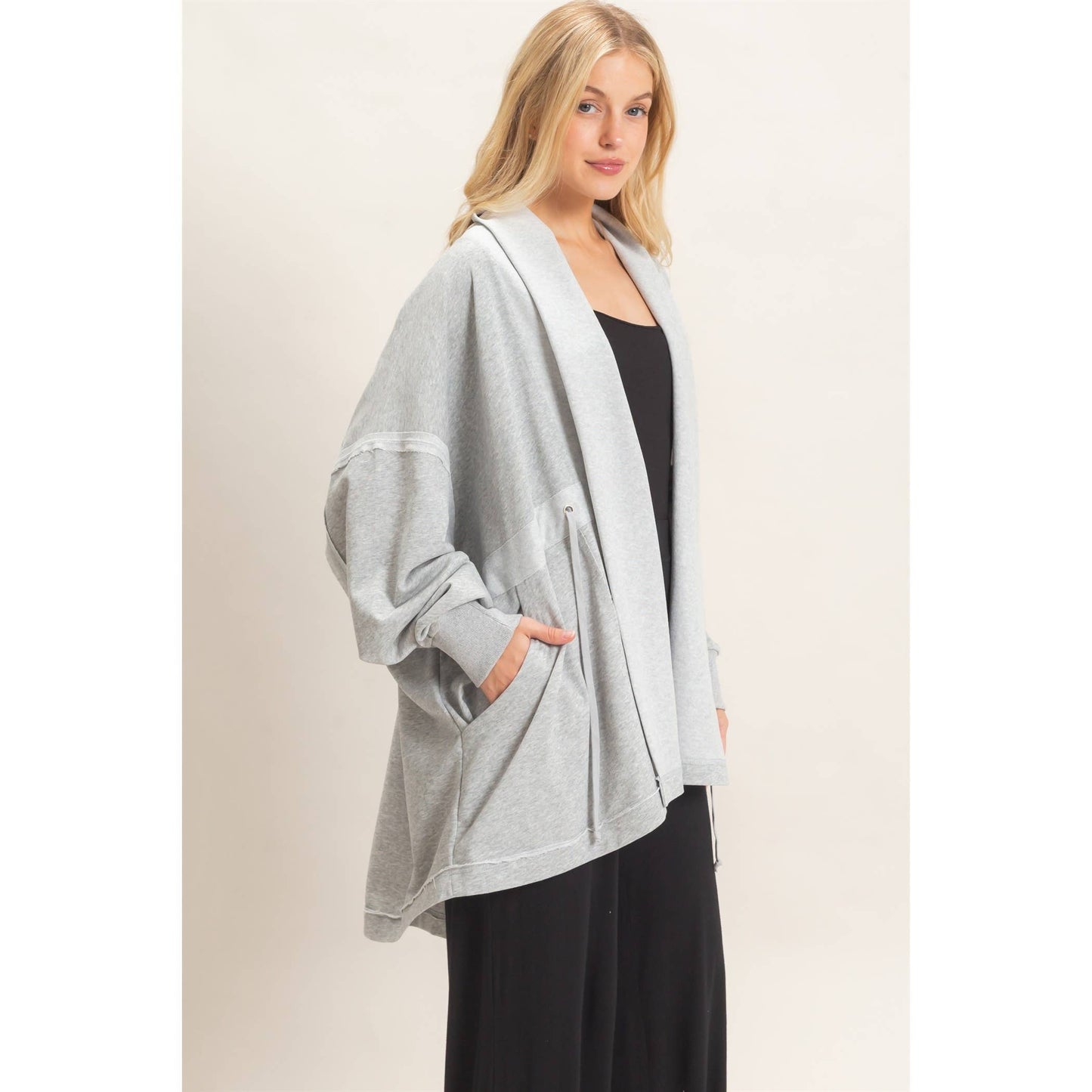 Open Front Tie Waist Cardigan