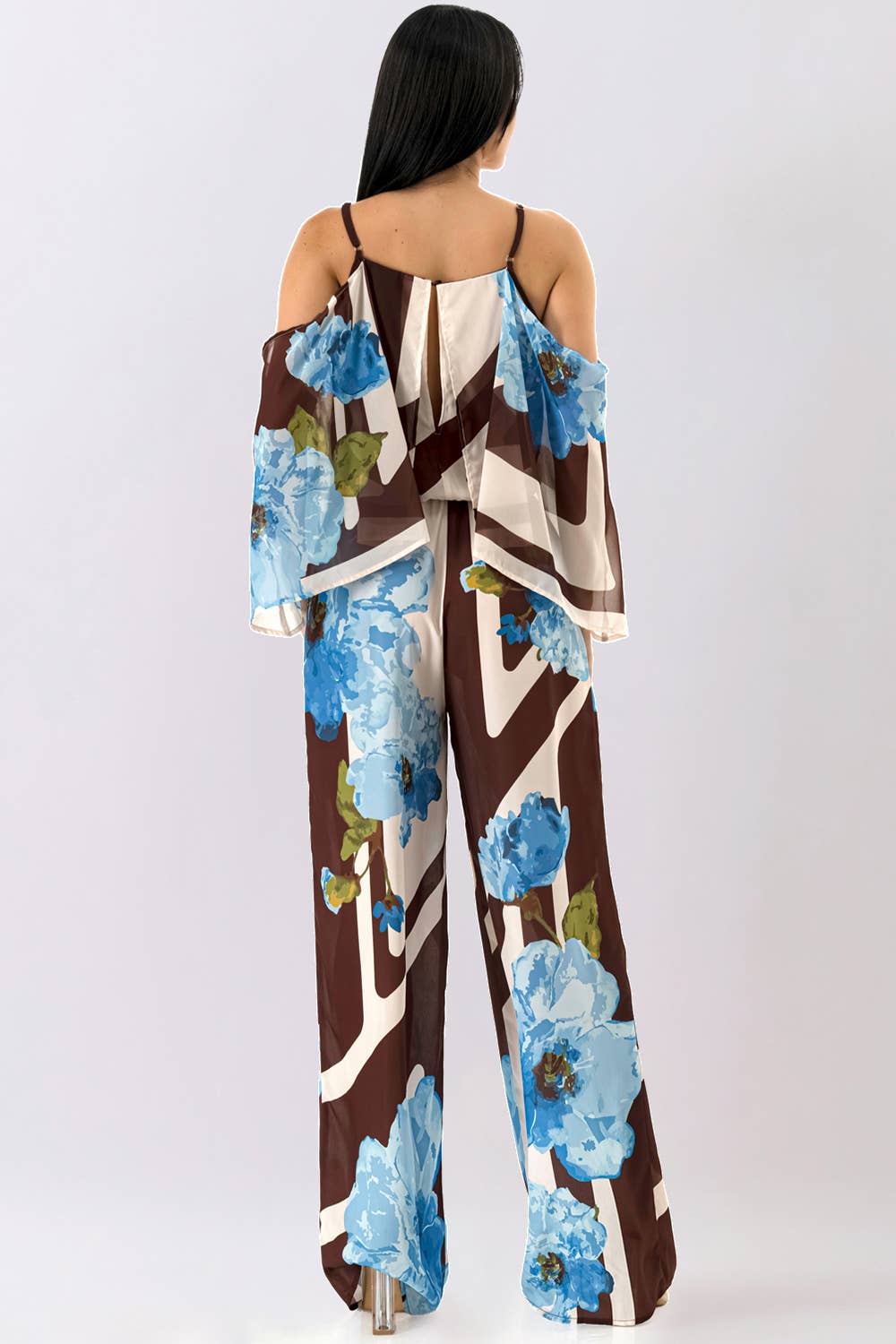Floral Convertible Cape Sleeve Jumpsuit