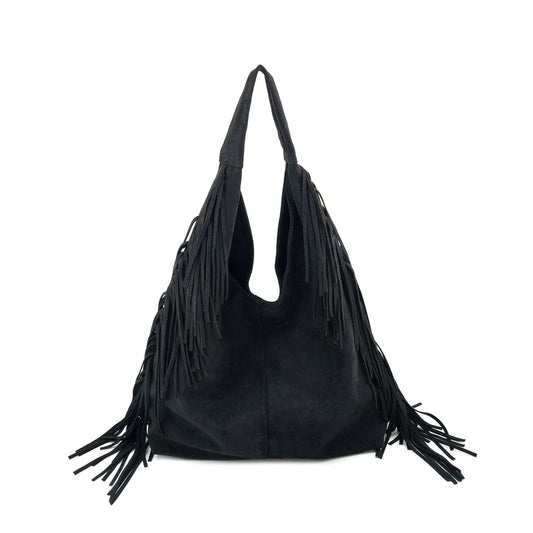 Faux Suede Fringe Tote