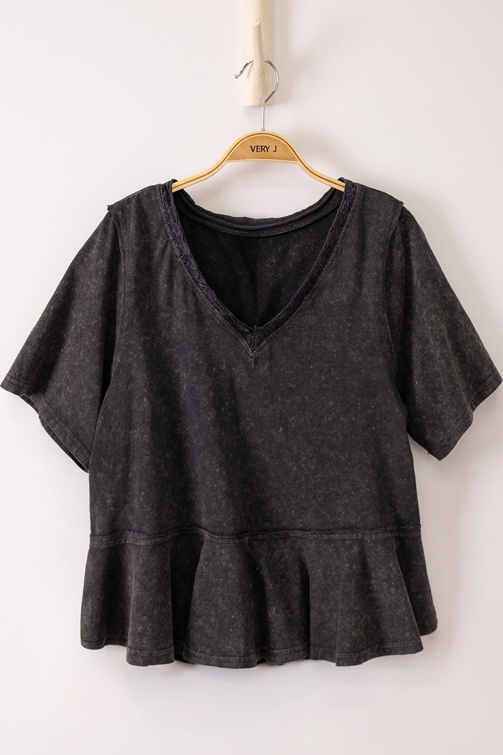 Mineral Washed V-Neck Knit Top