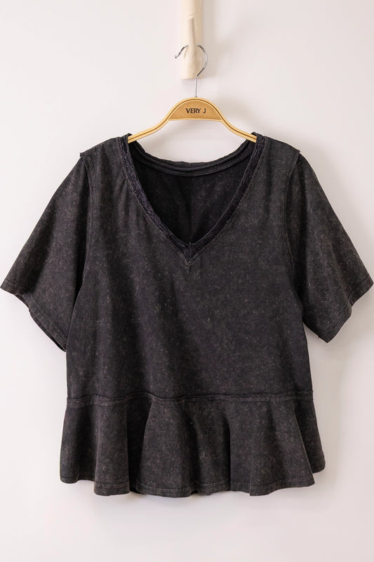 Mineral Washed V-Neck Knit Top