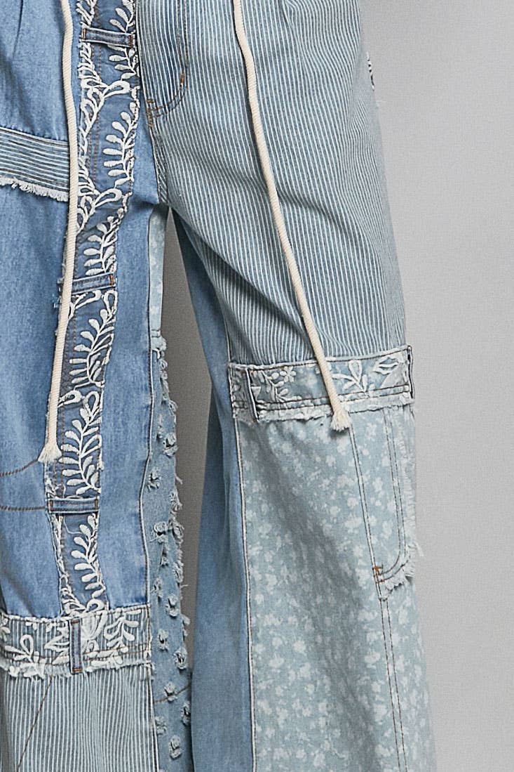 Pol Lace-Overlay Denim Pant