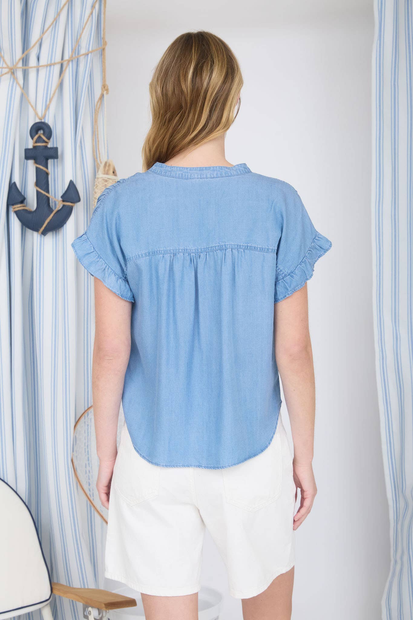 Blu Pepper Chambray Button Down Top