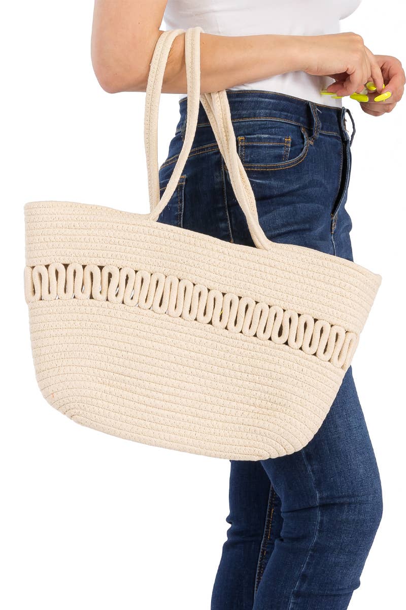 Thick Wavy Braided Woven Beach Tote Bag