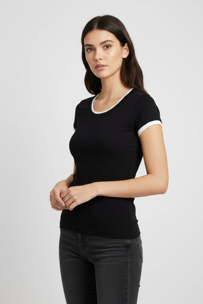 Suzette Rib Layered Short Sleeve Crew