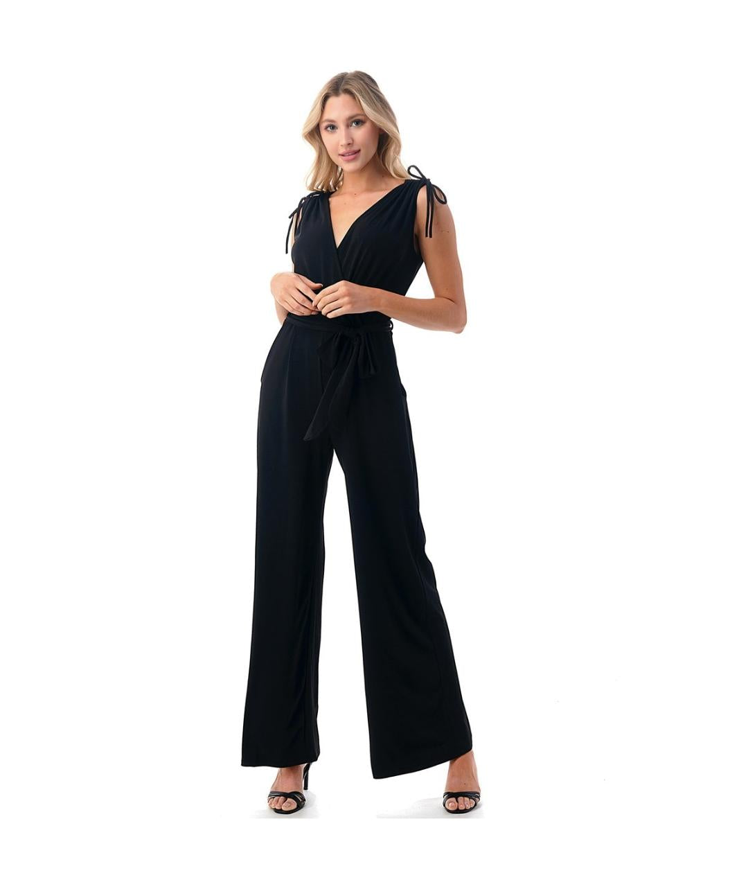 Ariella Sleevelss Criss Solid Black Jumpsuit